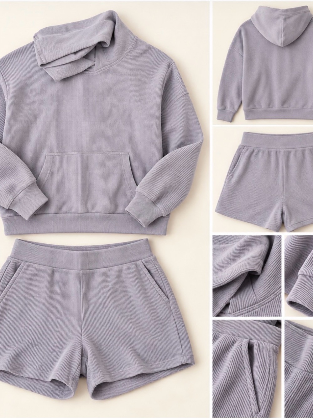 Reformation Lilac Ribbed Hoodie & Shorts Set - Lavender